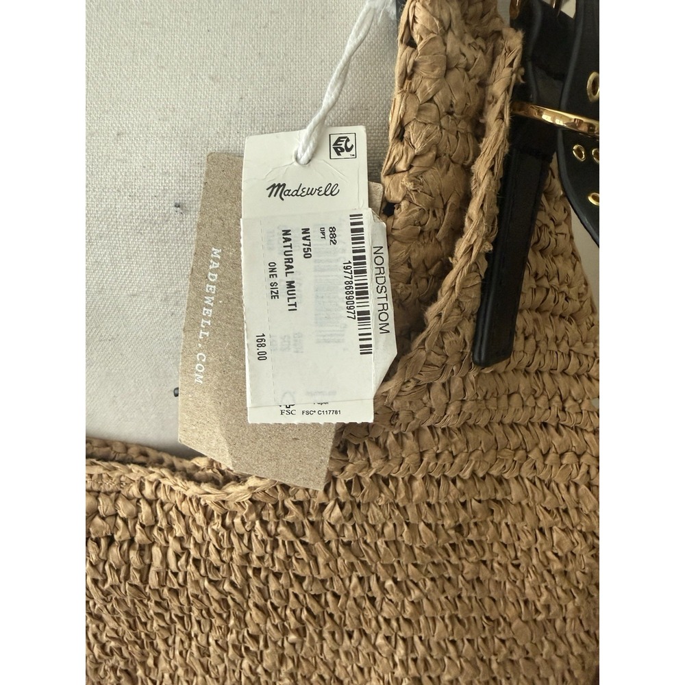 Madewell Straw Grommet Slouch Tote Natural Multi Raffia Bag NWT $168 Flaw - Picture 5 of 14